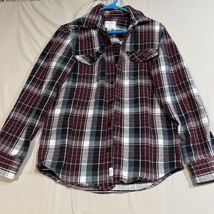 American Eagle Men's Flannel Shirt Classic Fit Maroon Plaid Size Small S